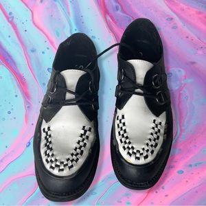 Skechers Creeper Sneaker Leather Punk Shoes Size 8.5 Two Tone Black White